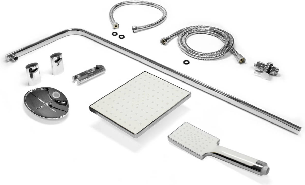 ECD Germany Roestvrij Stalen Douchesysteem, Hoekige Regendouchekop En Handdouche Met Anti-kalkstralen Incl. Bevestigingsmateriaal