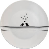 Clayre & Eef Servies Dinerbord Ø 26*2 Cm Wit, Zwart Porselein Rond Vogeltjes En Hartjes Eetbord Wit Eetbord