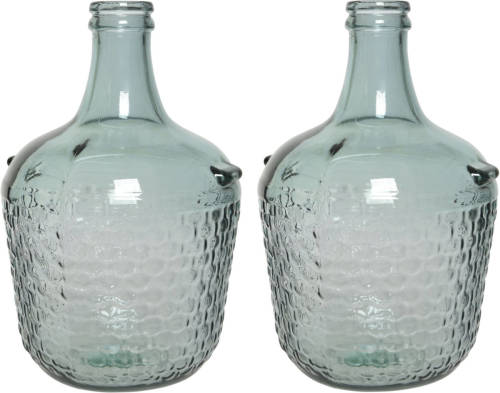 Decoris Set Van 2x Stuks Fles Vazen/bloemenvazen Recycled Glas Lichtblauw 27 X 42 Cm - Vazen