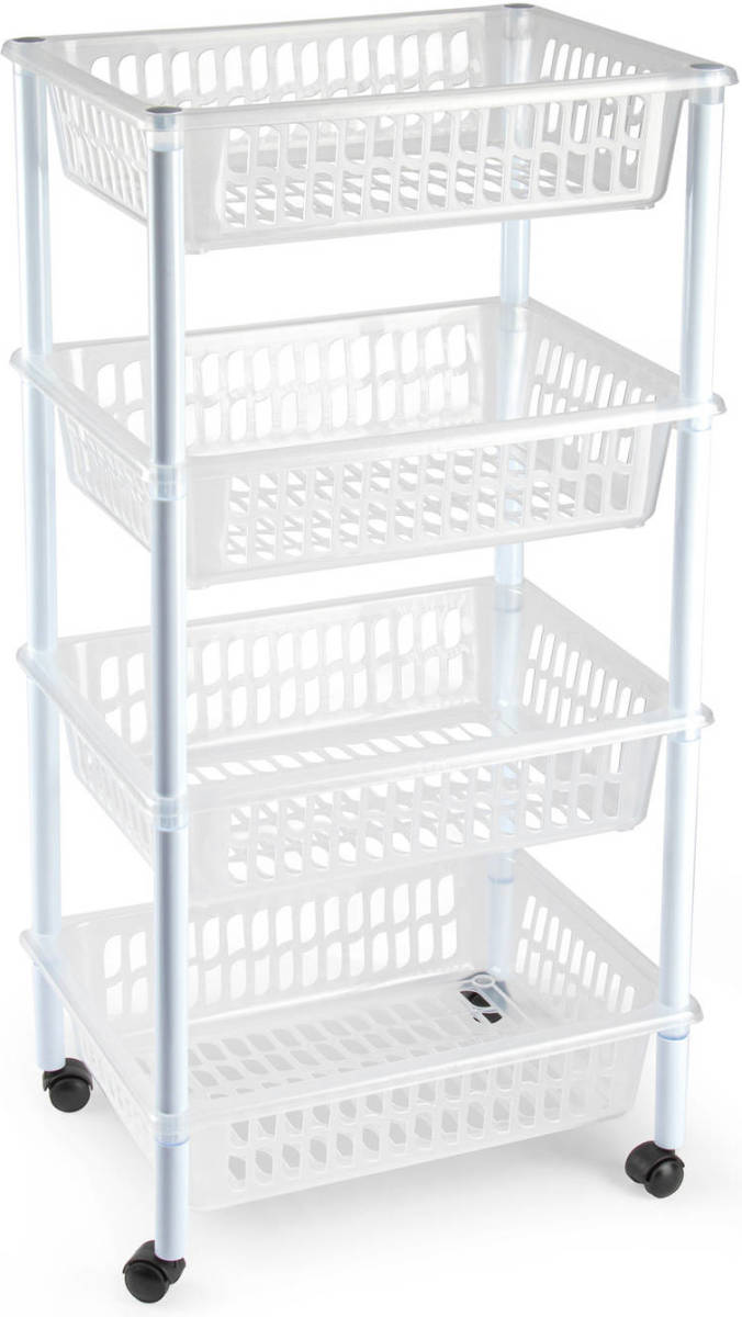 Forte Plastics Opberger/organiser Trolley/roltafel Met 4 Manden 85 Cm Transparant - Opberg Trolley