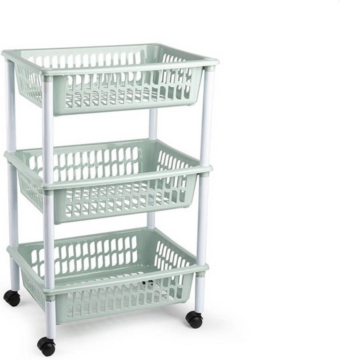 Forte Plastics Opberg Organiser Trolleys/roltafels Met 3 Manden 62 Cm In Het Mintgroen - Opberg Trolley