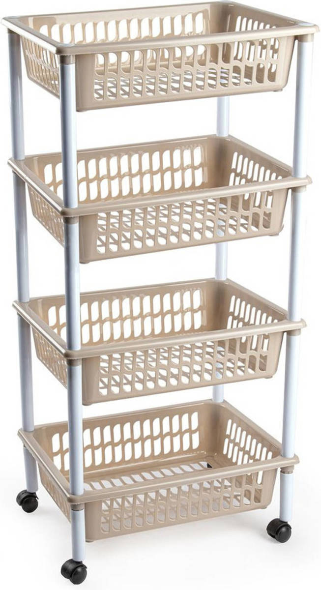 Forte Plastics Opberger/organiser Trolley/roltafel Met 4 Manden 85 Cm Taupe - Opberg Trolley