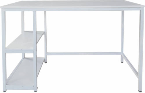 VDD Bureau Stoer - Computertafel - Industrieel Design Met Opbergplanken - 120 Cm Breed - Wit