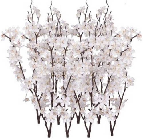 Shoppartners 8x Stuks Witte Appelbloesem Kunstbloem/tak Met 57 Bloemetjes 84 Cm - Kunstbloemen