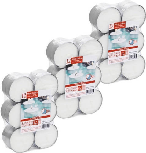 Shoppartners 36x Maxi Theelichten Wit 8 Branduren - Waxinelichtjes