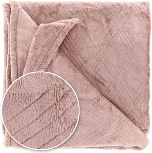 Unique Living Auke Fleece Plaid - Fleece Polyester - 150x200 Cm - Old Pink