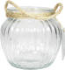 Shoppartners 2x Stuks Glazen Ronde Windlichten Ribbel 1,5 Liter Met Touw Hengsel/handvat 12 X 10,5 Cm - Vazen