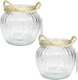 Shoppartners 2x Stuks Glazen Ronde Windlichten Ribbel 1,5 Liter Met Touw Hengsel/handvat 12 X 10,5 Cm - Vazen