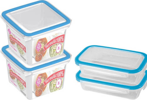 Hega Hogar 4x Voorraad/vershoudbakjes 0,5 En 2 Liter Transparant/blauw - Vershoudbakjes