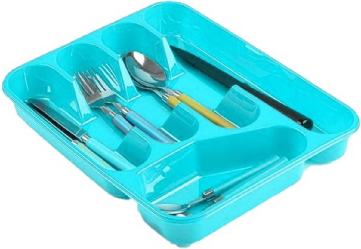 Forte Plastics Bestekbak/bestekhouders 5-vaks Blauw L27 X B34 X H5 Cm - Bestekbakken