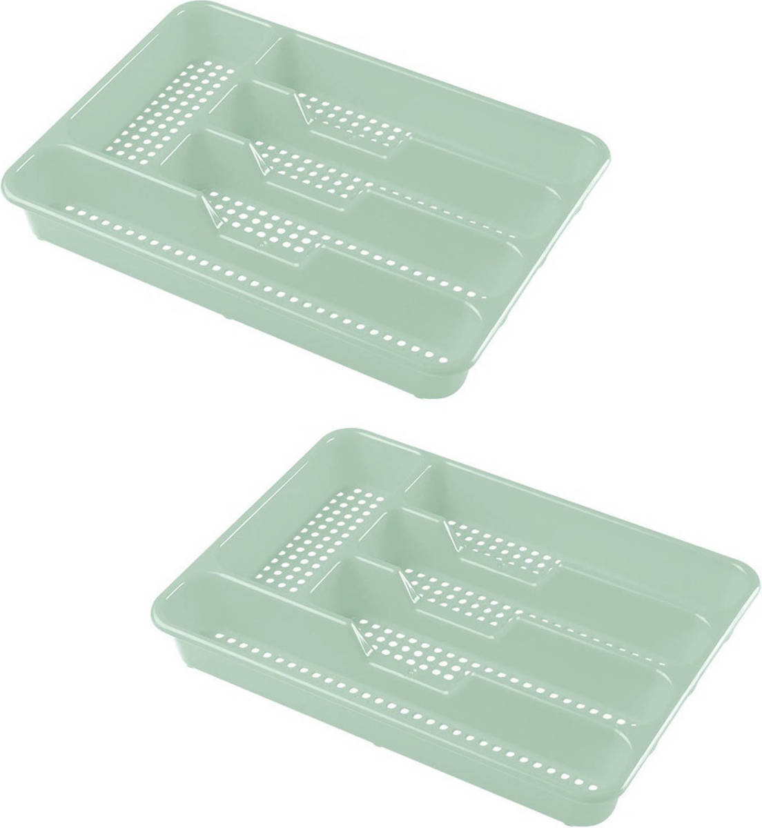 Hega Hogar 2x Stuks Bestekbak/bestekhouders 5-vaks Mintgroen 34 X 25 X 4 Cm - Bestekbakken