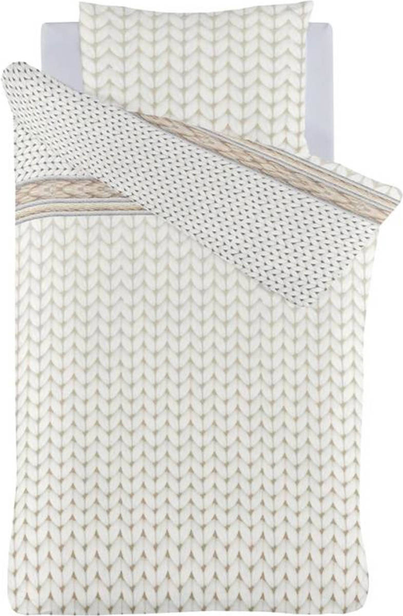 Iseng Knit Dekbedovertrek - 1-persoons (140x200/220 Cm + 1 Sloop) - Flanel - Ecru