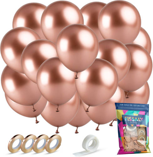 Fissaly ® 40 Stuks Metallic Rose Goud Helium Latex Ballonnen Met Lint Versiering - Feest Decoratie - Chrome Roze & Gouden