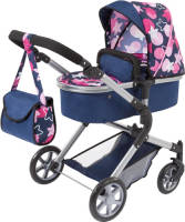 SinQel Bayer Poppenwagen City Neo Donkerblauw/roze 75 Cm