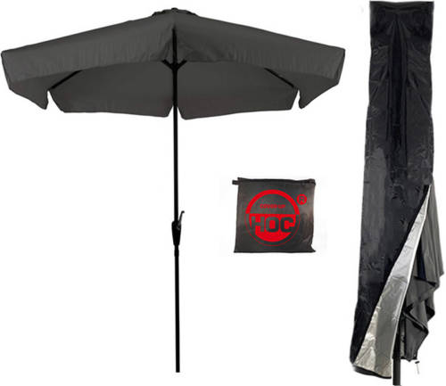 CUHOC Parasol Gemini - Grijs - 3m - Stokparasol - Grijze Parasol Met Redlabel Parasolhoes. - Parasol Combi