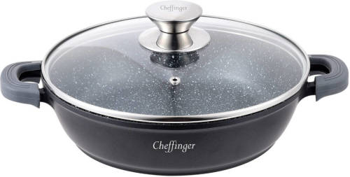 Cheffinger Braadpan/ Lage Kookpot / Serveerpan - Marmer Coating - 24cm