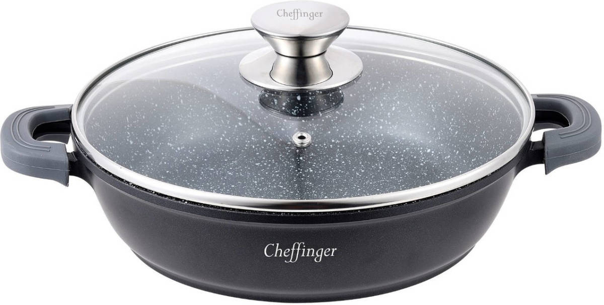 Cheffinger Braadpan/ Lage Kookpot / Serveerpan - Marmer Coating - 24cm