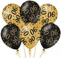 Shoppartners 6x Stuks Leeftijd Verjaardag Feest Ballonnen 90 Jaar Geworden Zwart/goud 30 Cm - Ballonnen