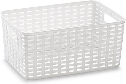 Forte Plastics Rotan Gevlochten Opbergmand/opbergbox Kunststof - Wit - 19 X 29 X 13 Cm - Opbergbox