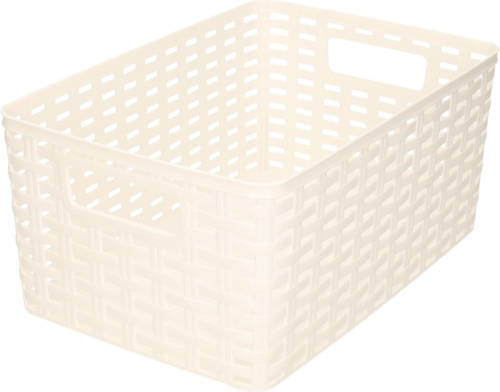 Forte Plastics Rotan Gevlochten Opbergmand/opbergbox Kunststof - Wit - 22 X 33 X 16 Cm - Opbergbox