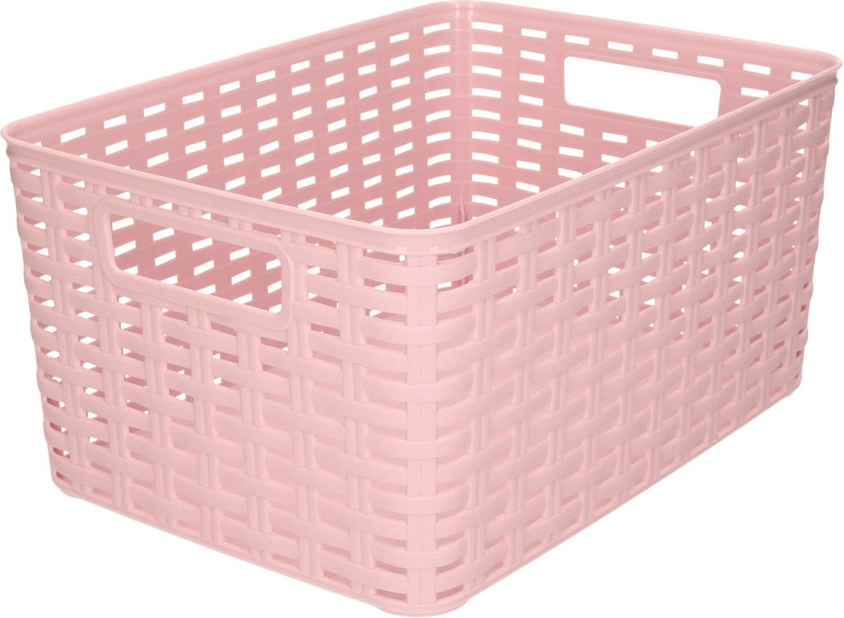 Forte Plastics Rotan Gevlochten Opbergmand/opbergbox Kunststof - Oud Roze - 22 X 33 X 16 Cm - Opbergbox