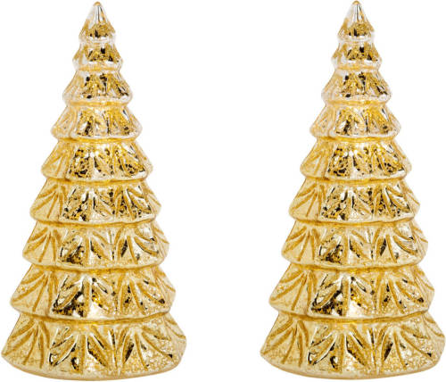 Lumineo 2x Stuks Led Kaarsen Kerstboom Kaars Goud D9 X H15 Cm - Led Kaarsen