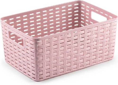 Forte Plastics Rotan Gevlochten Opbergmand/opbergbox Kunststof - Oud Roze - 19 X 29 X 13 Cm - Opbergbox