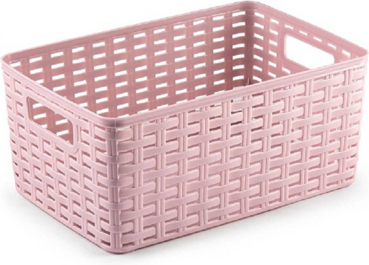 Forte Plastics Rotan Gevlochten Opbergmand/opbergbox Kunststof - Oud Roze - 19 X 29 X 13 Cm - Opbergbox