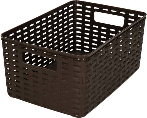 Forte Plastics Rotan Gevlochten Opbergmand/opbergbox Kunststof - Donkerbruin - 19 X 29 X 13 Cm - Opbergbox