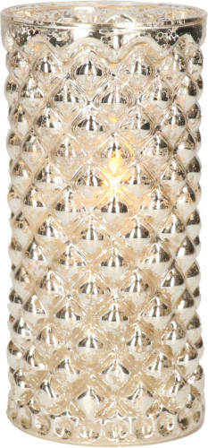 Anna's Collection 1x Stuks Luxe Led Kaarsen In Zilver Glas D7,5 X H15 Cm - Led Kaarsen
