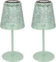 Anna's Collection 2x Stuks Solar Tafellamp/schemerlamp Groen Metaal Voor Buiten 28 Cm - Tafellampen