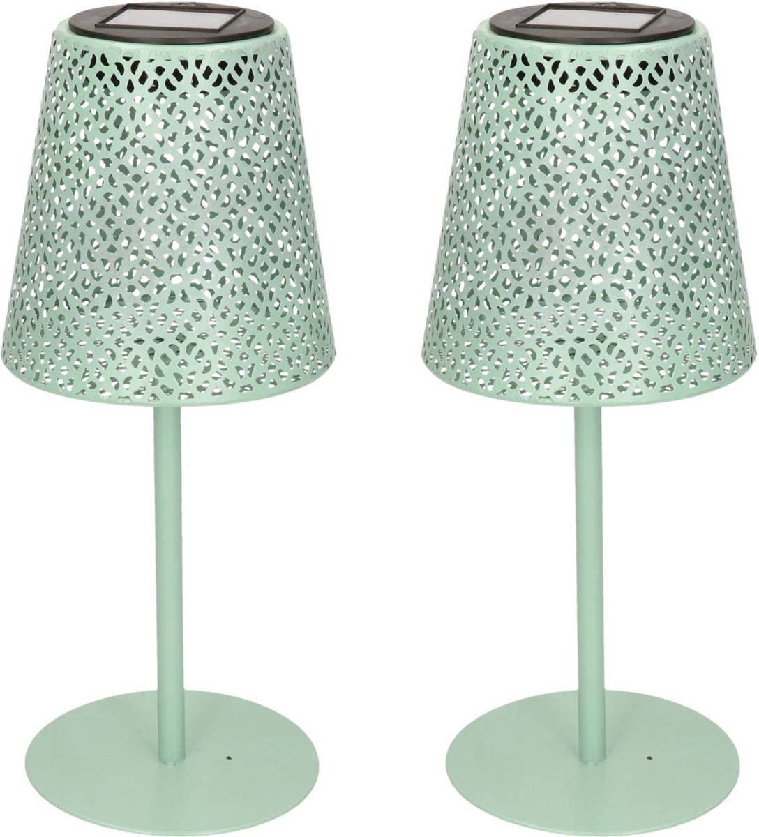 Anna's Collection 2x Stuks Solar Tafellamp/schemerlamp Groen Metaal Voor Buiten 28 Cm - Tafellampen
