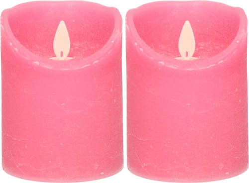 Anna's Collection 2x Fuchsia Roze Led Kaarsen / Stompkaarsen Met Bewegende Vlam 10 Cm - Led Kaarsen