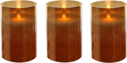 Bellatio Decorations 3x Stuks Luxe Led Kaarsen/stompkaarsen In Gouden Glas 10 Cm Flakkerend - Led Kaarsen