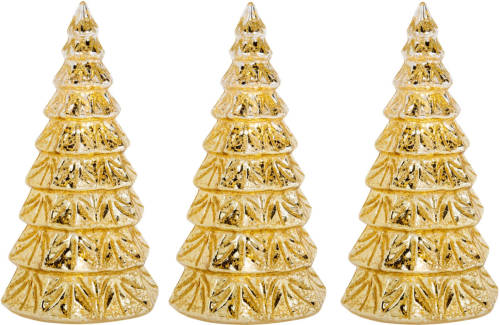 Lumineo 3x Stuks Led Kaarsen Kerstboom Kaars Goud D9 X H15 Cm - Led Kaarsen