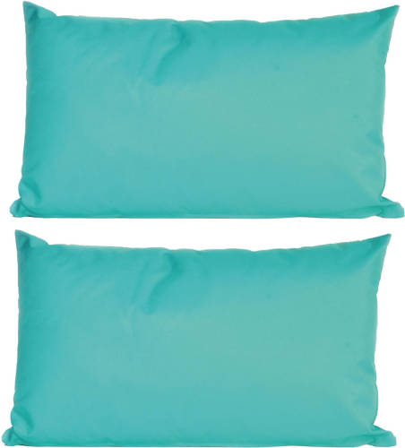 Anna's Collection 2x Bank/sier Kussens Voor Binnen En Buiten In De Kleur Aqua Blauw 30 X 50 Cm - Sierkussens