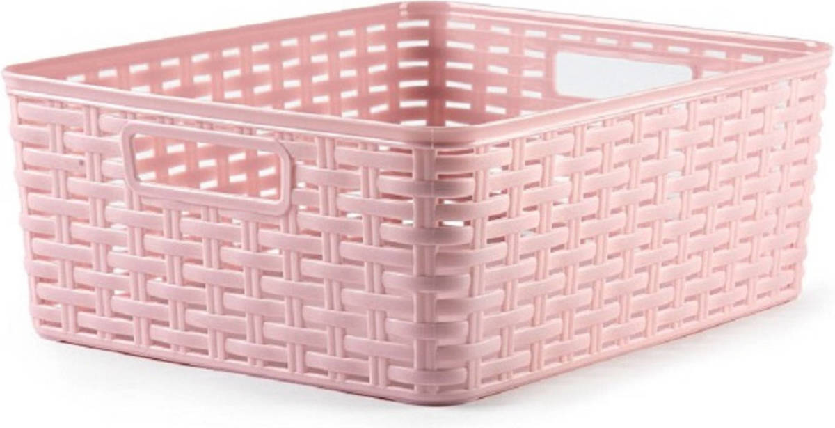 Forte Plastics Rotan Gevlochten Opbergmand/opbergbox Kunststof - Oud Roze - 28 X 36 X 13.5 Cm - Opbergbox