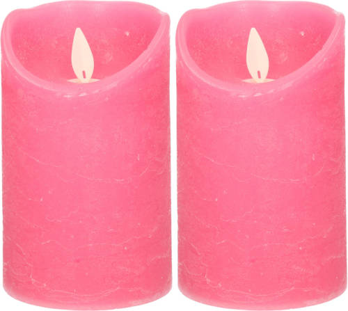 Anna's Collection 2x Fuchsia Roze Led Kaarsen / Stompkaarsen Met Bewegende Vlam 12,5 Cm - Led Kaarsen