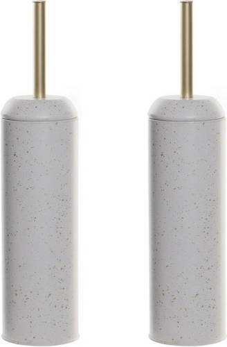 Shoppartners Set Van 2x Stuks Toiletborstel Wit/goud Met Houder Van Kunststof 38 Cm - Toiletborstels