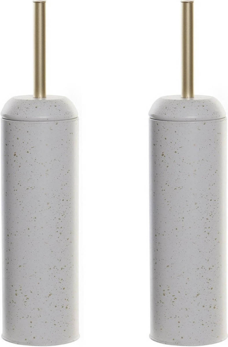 Shoppartners Set Van 2x Stuks Toiletborstel Wit/goud Met Houder Van Kunststof 38 Cm - Toiletborstels