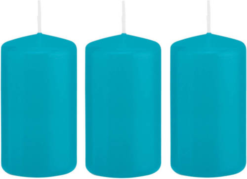 Shoppartners 3x Kaarsen Turquoise Blauw 5 X 10 Cm 23 Branduren Sfeerkaarsen - Stompkaarsen