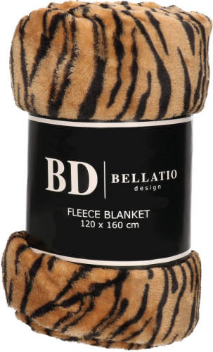 Bellatio Design Fluffy/ Coral Fleece Plaid/deken Tijger Dieren Print 120 X 160 Cm - Plaids