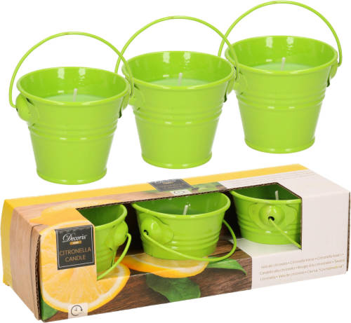 Decoris Set Van 6x Stuks Anti Muggen Citronella Kaars In Groen Zinken Potje - Geurkaarsen