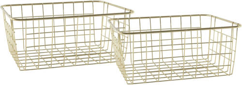 Shoppartners Set Van 2x Stuks Industriele Draadmand/opbergmand Goud 24 X 18 X 10 Cm - Opbergmanden