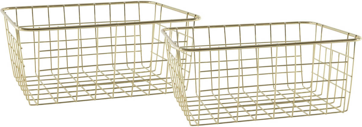 Shoppartners Set Van 2x Stuks Industriele Draadmand/opbergmand Goud 24 X 18 X 10 Cm - Opbergmanden