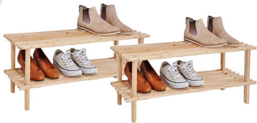 Hi Set Van 2x Stuks Houten Schoenenrek/schoenenstandaard 2-laags 74 X 26 X 29,5 Cm - Schoenenrekken