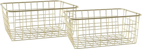 Shoppartners Set Van 2x Stuks Industriele Draadmand/opbergmand Goud 28 X 22 X 13 Cm - Opbergmanden