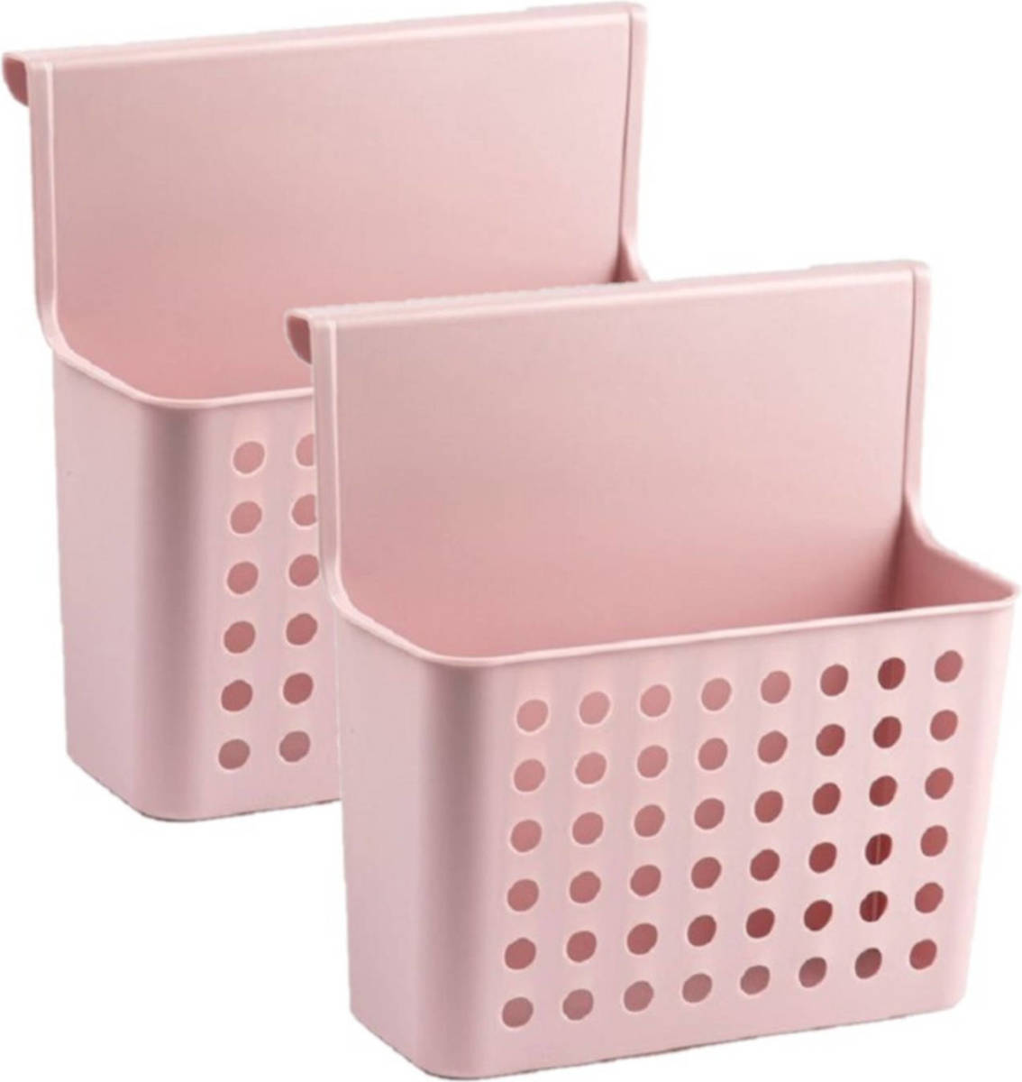 Forte Plastics Set Van 2x Stuks Badkamer/keuken Hang Opbergmandjes/organizers Roze 26 X 24 Cm - Opbergmanden