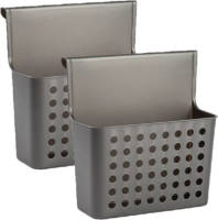 Forte Plastics Set Van 2x Stuks Badkamer/keuken Hang Opbergmandjes/organizers Antraciet 26 X 24 Cm - Opbergmanden