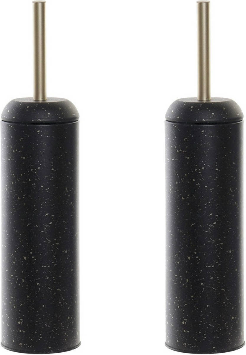 Shoppartners Set Van 2x Stuks Toiletborstel Zwart/goud Met Houder Van Kunststof 38 Cm - Toiletborstels